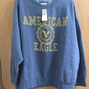 American Eagle Outfitters Blue and Yellow Crewneck Sweater